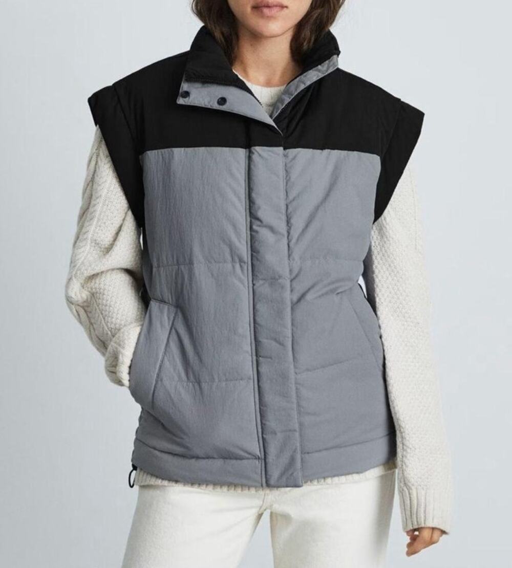 EVERLANE Women's The Renew Vest Small Cool Grey/Black Colorblock Puffer NWT